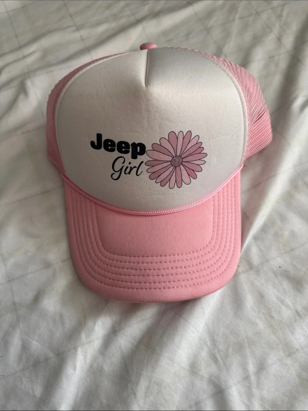 Jeep Pink and White Girl Daisy Trucker Hat